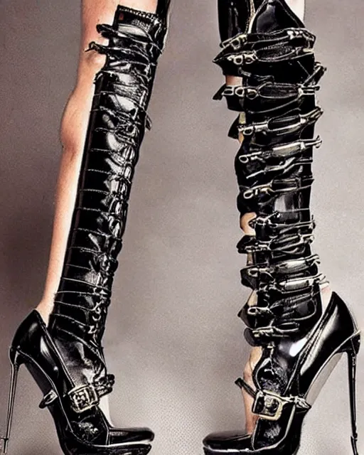 Image similar to stylish shoe design,One pair of shoes, killer boots, scorpions, spiders, high soles, battle shoes, metal, heavy metal rave shoes