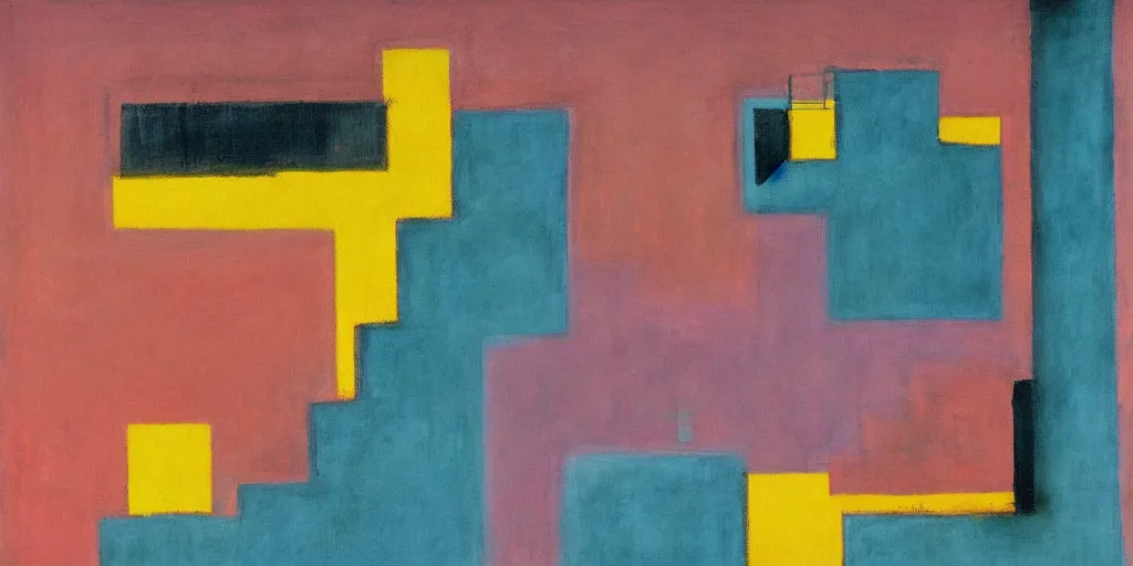 Image similar to neo brutralism, concrete housing, concept art, colorful, in the style of Mark Rothko and Edward Hopper