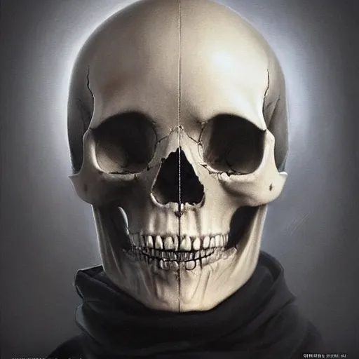 Prompt: epic masterpiece of cinematographic hyperrealism where a boy appears dressed as a skull for halloween taking a happy selfie. realistic shaded lighting poster by craig mallismo, artgerm, jeremy lipkin and michael garmash, unreal engine, radiant light, detailed and intricate environment, digital art, art station trends