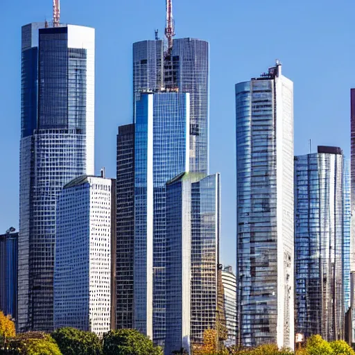 Prompt: photo of frankfurt, germany with many tall skyscrapers