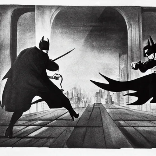 Image similar to old black and white photo, 1 9 2 5, depicting batman fighting a al capone in an ally of new york city, rule of thirds, historical record