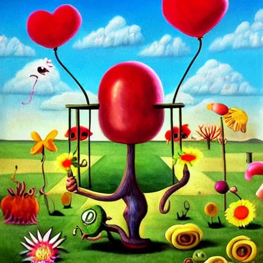 Prompt: surrealism painting of love by plants vs zombies