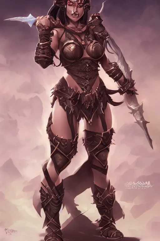 Image similar to female fantasy orc warrior in the style of Artgerm, WLOP, Rossdraws, trending on artstation, pixiv, Deviantart, HD, golden ratio, rule of thirds