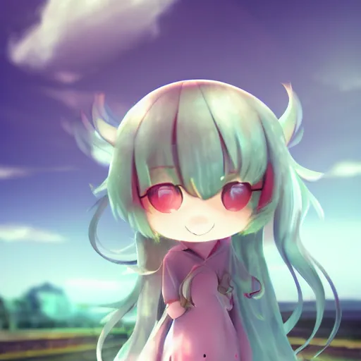 Prompt: cute fumo plush of a girl with a big heart, very long and unkempt hair, stylized pbr, subsurface scattering, sunshine, subsurface scattering pbr shading, cel shading stylized, outline glow, blob anime, bokeh, vray