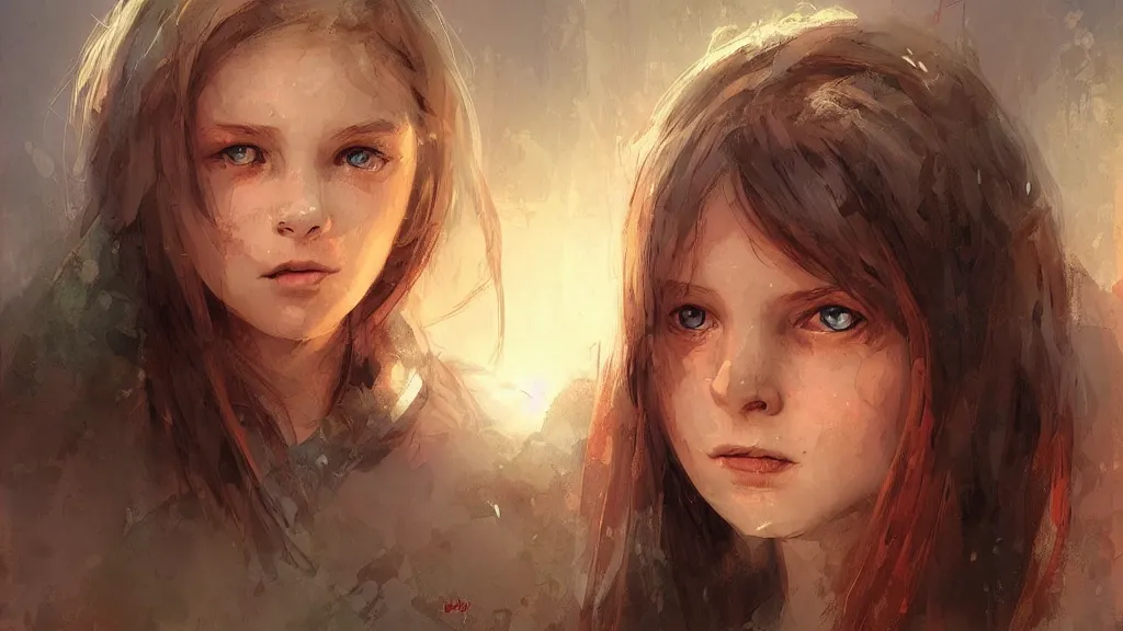 Prompt: A decent young girl portrait by Marc Simonetti.