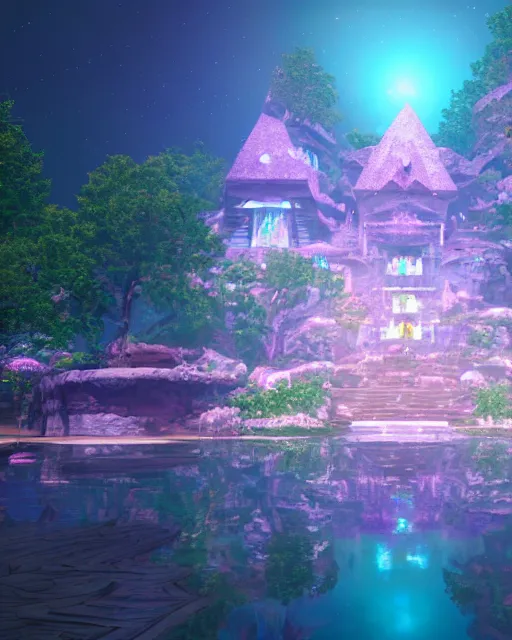 Image similar to a beautiful holograph of crystal castle by makoto shinkai, unreal engine, dreamlike, reflection, soft lighting, gems, prism, iridescence