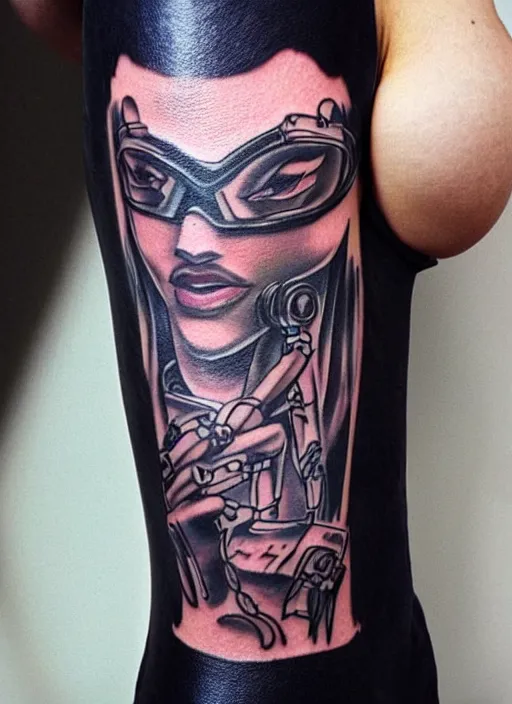 Image similar to tattoo of a cyberpunk female