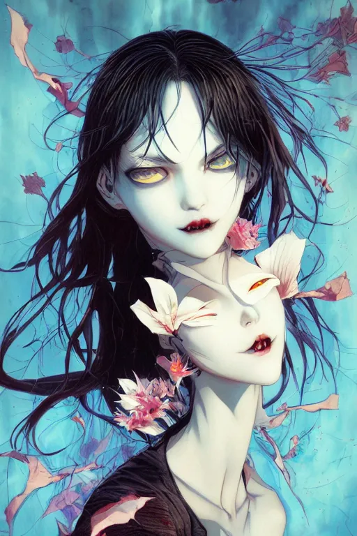 Image similar to vampire beautiful girl soft light painted by james jean and katsuhiro otomo and erik jones, inspired by evangeleon anime, smooth face feature, intricate oil painting, high detail illustration, sharp high detail, manga and anime 1 9 9 9