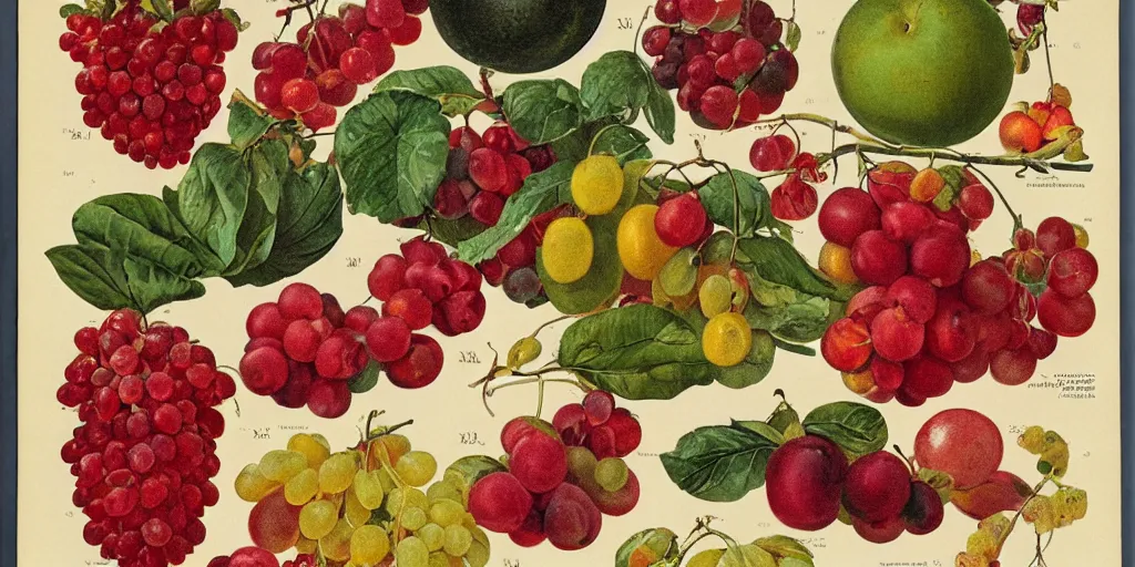 Image similar to catalogue of various vintage fruit illustrations