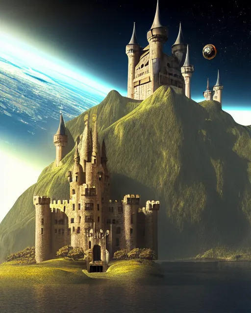 medieval castle floating in space, bustling space | Stable Diffusion ...