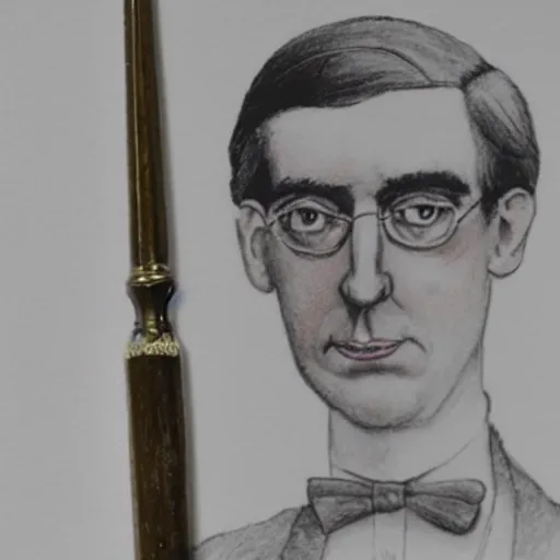 Prompt: jacob rees - mogg as a haunted edwardian pencil, studio lighting