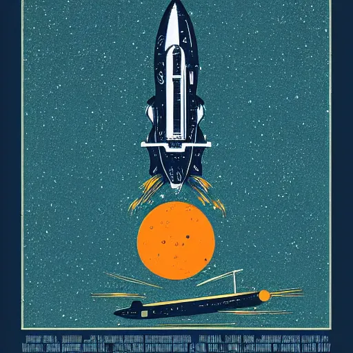 Image similar to blue v2 rocket in space in tin tin style, fruit orange as a planet, intricate sci-fi poster by Denis Villeneuve