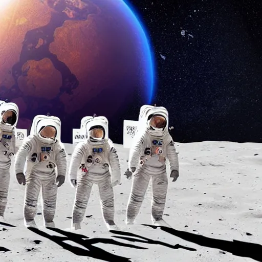 Image similar to create a illustration of group of astronaut seeing earth from the moon