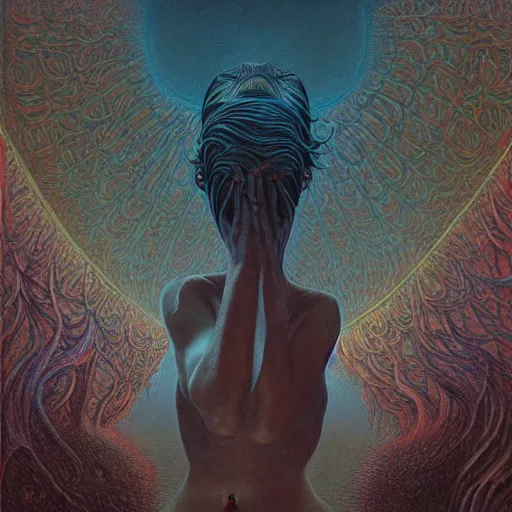 Image similar to an amazing masterpiece of art by gerald brom, Zdzisław Beksiński, ecstasy