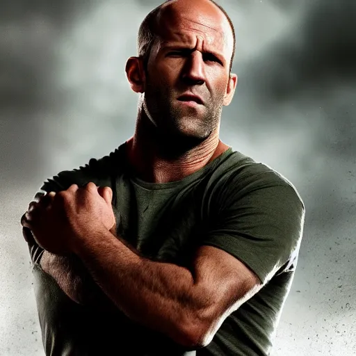 Image similar to if jason Statham was the hulk, cinematic, epic, cool, photo realistic, 4k, high detail