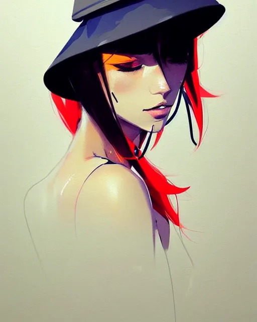 Image similar to a ultradetailed beautiful painting of a stylish woman wearing a white bucket hat, by conrad roset, greg rutkowski and makoto shinkai trending on artstation