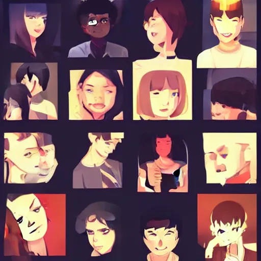 Image similar to grid of smiling faces, clean cel shaded vector art. shutterstock. behance hd by lois van baarle, artgerm, helen huang, by makoto shinkai and ilya kuvshinov, rossdraws, illustration