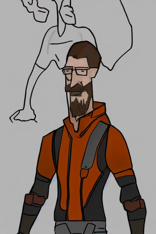 Prompt: silly drawing of Gordon Freeman from half life, concept art