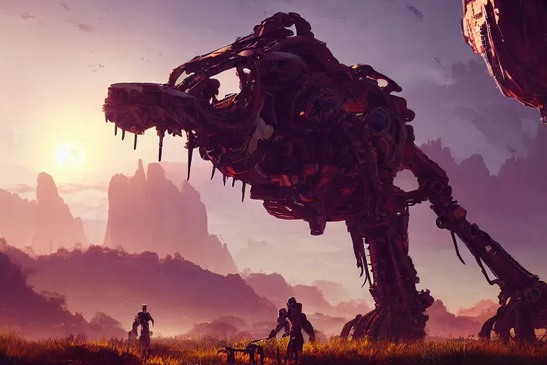 Image similar to tallneck machine mecanical creature robot of horizon forbidden west horizon zero dawn radiating a glowing aura global illumination ray tracing hdr fanart arstation by ian pesty and alena aenami artworks in 4 k