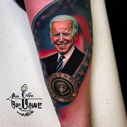 Prompt: a tattoo of joe Biden