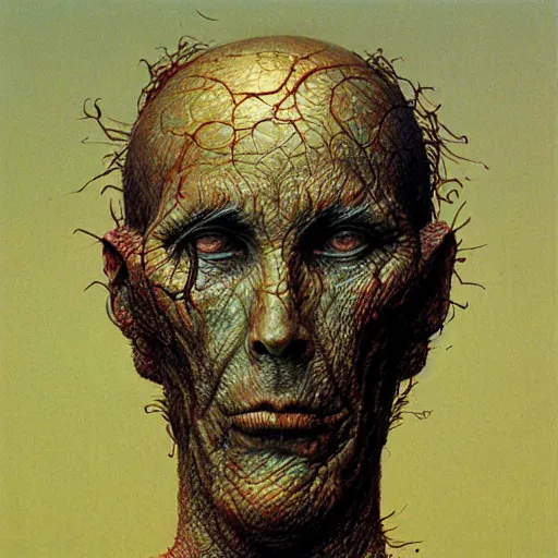 Image similar to A character by Peter Gric and Zdzisław Beksiński