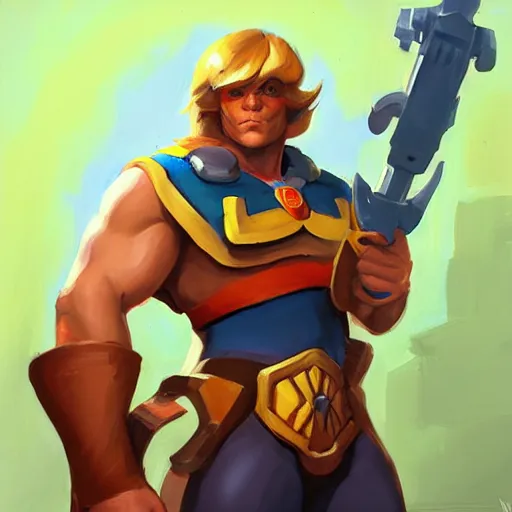 Image similar to greg manchess portrait painting of he - man as overwatch character, medium shot, asymmetrical, profile picture, organic painting, sunny day, matte painting, bold shapes, hard edges, street art, trending on artstation, by huang guangjian and gil elvgren and sachin teng