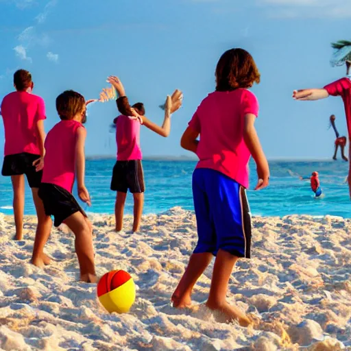 Image similar to a group ok kids playing beach volley with their heads, extremely photorealistic, hyper detailed, canon eos - 1 d x mark iii, 3 0 0 mm