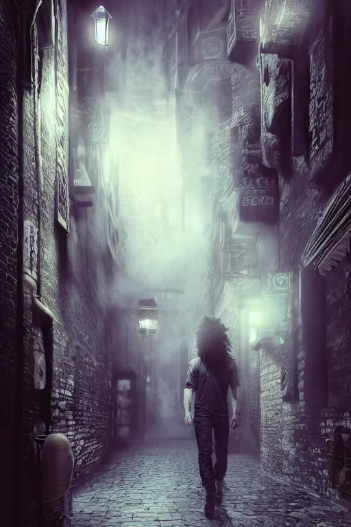 Prompt: a realistic photo of sandman, morpheus, swirling mist, intricate details and textures, mystical feeling, a dark and misty alley lit by gas lanterns, hyper realistic octane render, volumetric shading, depth of field, raytracing, 8 k,
