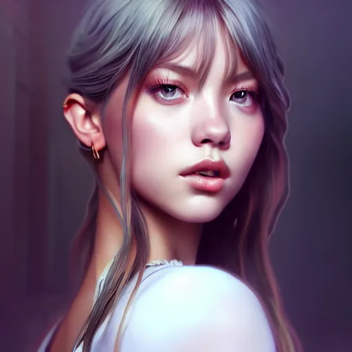 Image similar to beautiful digital painting of lalisa gray background with high detail, 8 k, stunning detail, photo by artgerm, greg rutkowski and alphonse mucha, unreal engine 5, 4 k uhd