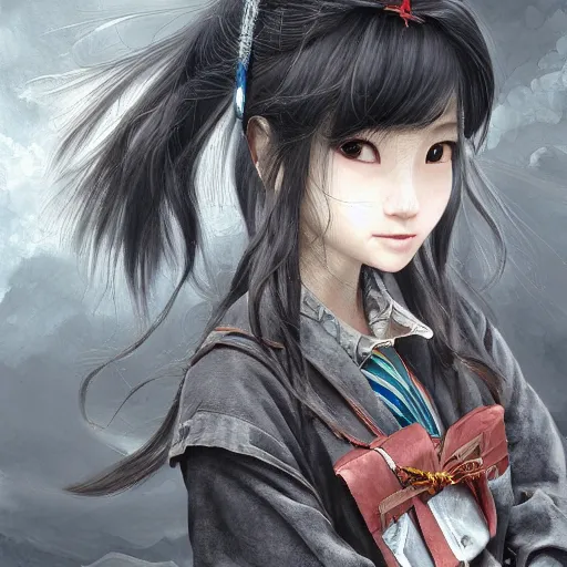 Image similar to dynamic composition, motion, ultra-detailed, incredibly detailed, a lot of details, amazing fine details and brush strokes, colorful and grayish palette, smooth, HD semirealistic anime CG concept art digital painting, watercolor oil painting of a Japanese schoolgirl, by a Chinese artist at ArtStation, by Huang Guangjian, Fenghua Zhong, Ruan Jia, Xin Jin and Wei Chang. Realistic artwork of a Chinese videogame, gradients, gentle an harmonic grayish colors.