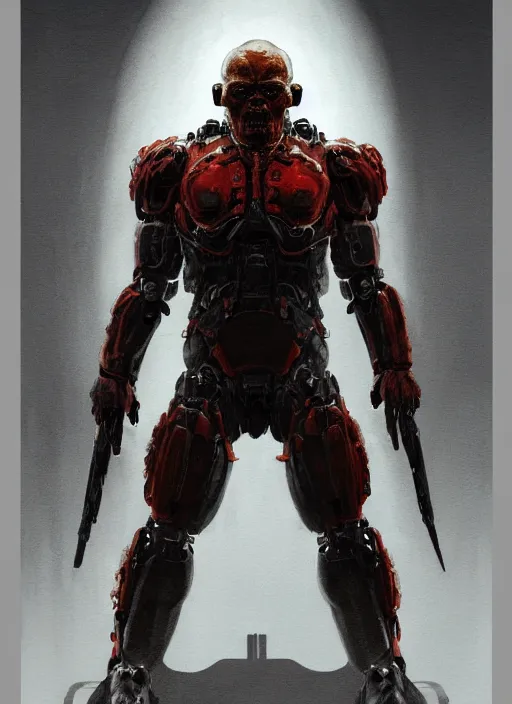 Prompt: cary - hiroyuki tagawa as victor stone, full body concept, cyborg, borg, strogg, face of a man, terminator, flesh, quake strogg, doom demon, wolfenstein, monstrous, powerful, symmetry, symmetrical, concept art by ruan jia and greg rutkowski