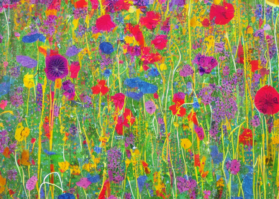 Image similar to flower meadow landscape, colored paper collage