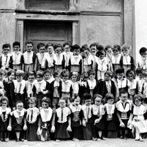 Image similar to black and white image of a group of scholars entering school genova