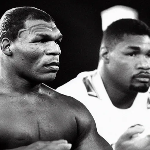 Prompt: 21 year old mike tyson staring at the camera with anger in his eyes.