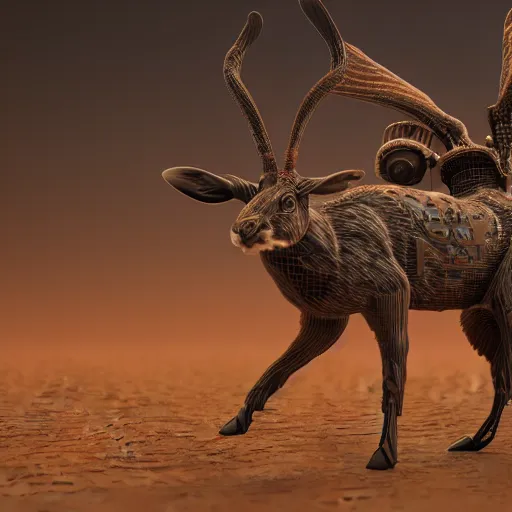 Image similar to cyborg jackalope cyberpunk, 3D render, 8k HD