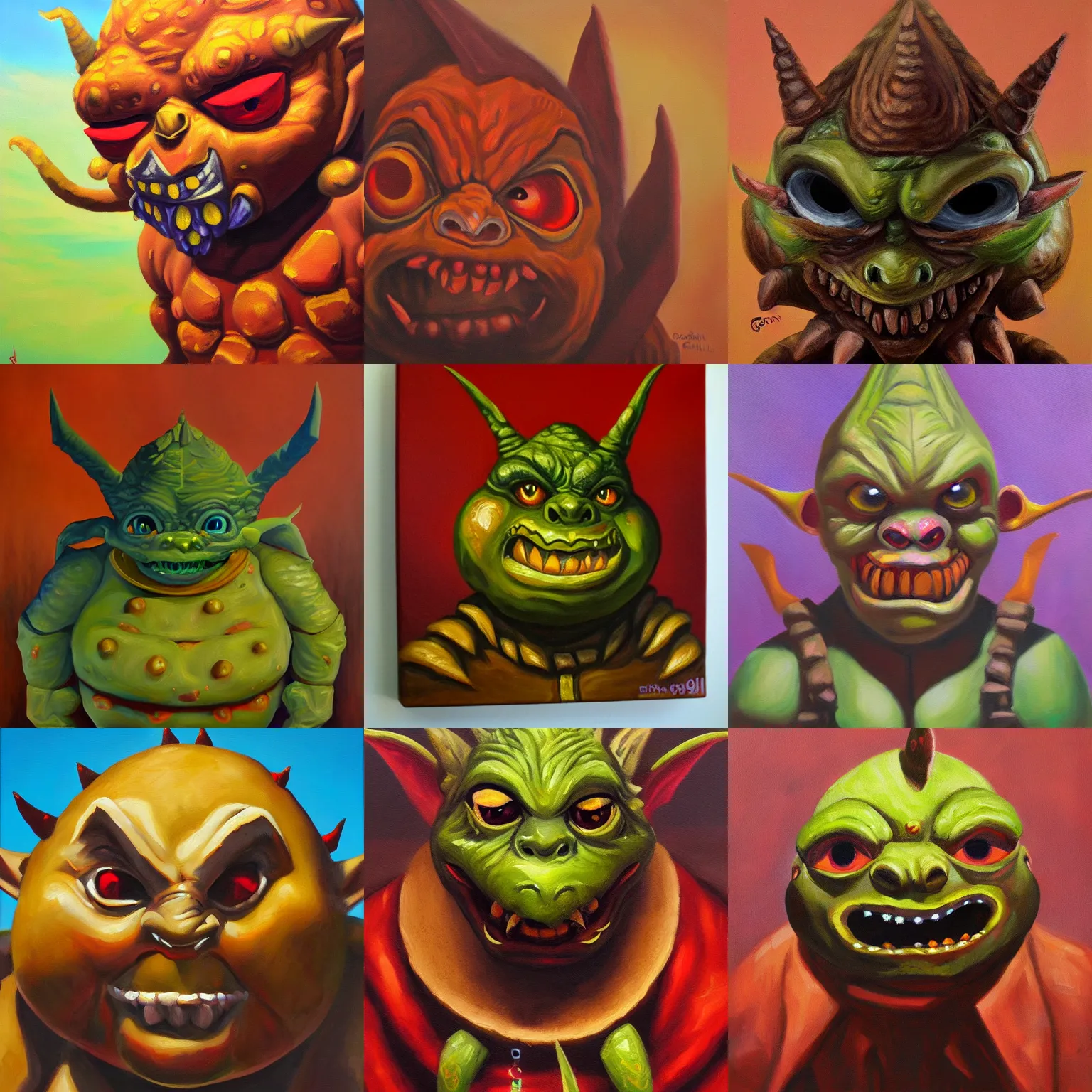 Prompt: goron goblin devil, oil painting on canvas