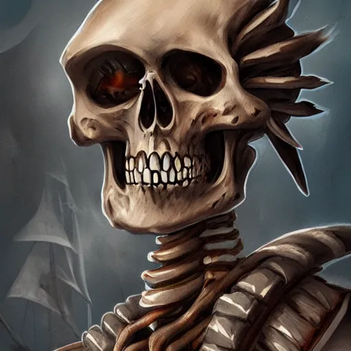 Image similar to skeleton pirate concept art, trending on artstation, verydetailed, digital art