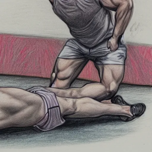 Prompt: coloured drawing of a man leg pressing,