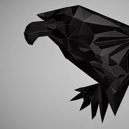 Image similar to 2 dimensional, vector, low poly, clear crystal eagle icon, black background, cgsociety, artstation, octane render