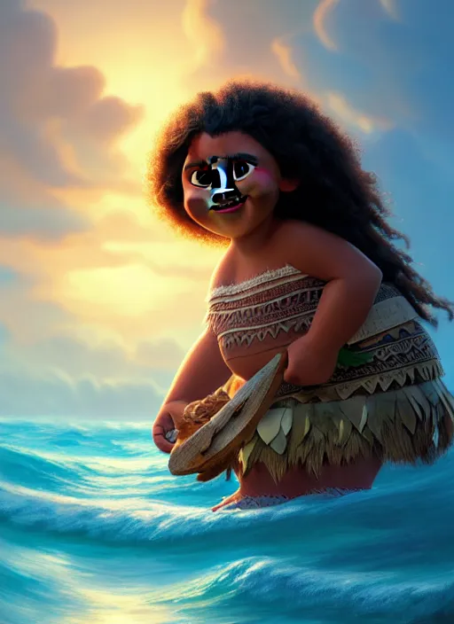 Prompt: moana, soft natural light, intricate, key visual, conceptart, ambient lighting, highly detailed, digital painting, artstation, sharp focus, ghibli, award winning