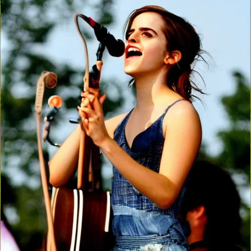 Image similar to Emma Watson performing at Woodstock