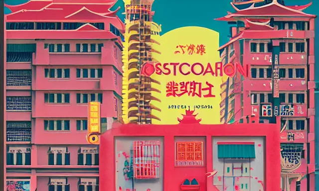 Image similar to Japan sightseeing, touring, gourmet, crafts and souvenirs, a poster design for a contemporary graphic design exhibition, in the style of Wes Anderson, Yoshio Awazu and KAWS, open negative space, clean color and neon fluorescent airbrush accents typographic graphic design volumetric octane render