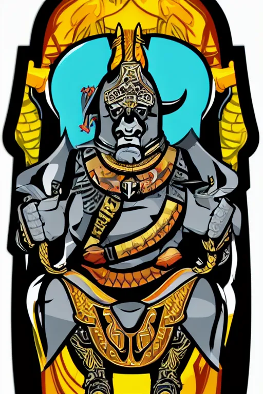 Image similar to A portrait of a bull as evil warlord general on skull throne, sticker, Anthropomorphized, portrait, highly detailed, colorful, illustration, smooth and clean vector curves, no jagged lines, vector art, smooth