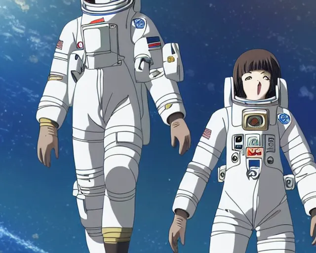 Image similar to anime visual of a female astronaut ; official media ; animated by hajime yatate ; by shinichiro watanabe