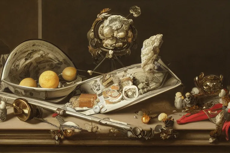 Prompt: a vanitas painting by clara peeters and pieter claesz, depicting an NVIDIA RTX A100 GPU, graphics card, computer parts, GPU shot etched