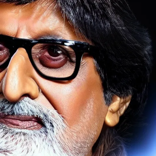 Prompt: close-up image of Amitabh Bachchan's face