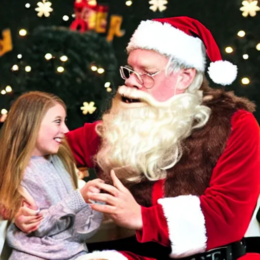 Prompt: chewbacca as the santa - claus - at - the - mall taking kids christmas wishes