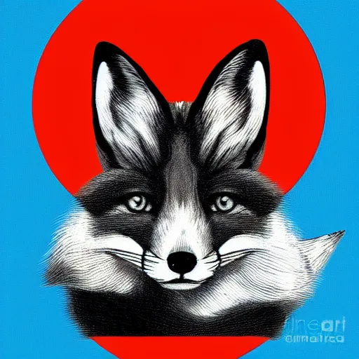 Image similar to fox in headphones, art, digital art, minimalism,