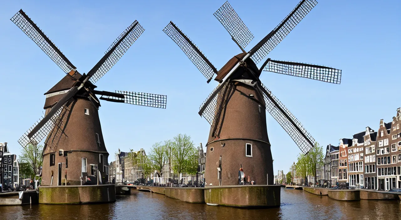 Prompt: a windmill in old amsterdam