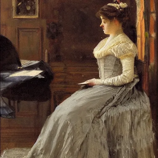 Prompt: victorian lady reading by alfred stevens